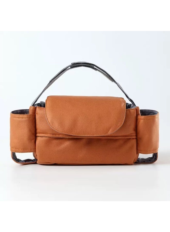 Universal Stroller Organizer Bag With Anti Leak Bottle Holders And Tissue Dispenser Orange Tech Fabric Multifunctional Hanging Storage - Image 2
